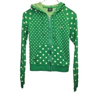 Vintage Le Tigre Lime Green Dotted Hoodie Zip Up Sweater Womens S